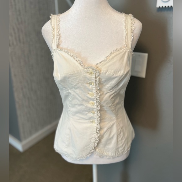 Vintage MaxMara Corset Lace Detail Button Up Tank Top Blouse - Picture 3 of 12